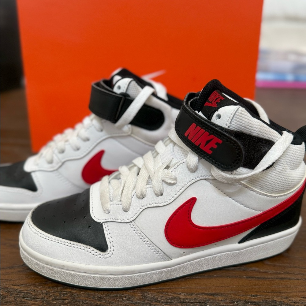 Nike High-Top Sneakers - White, Red, and Black
